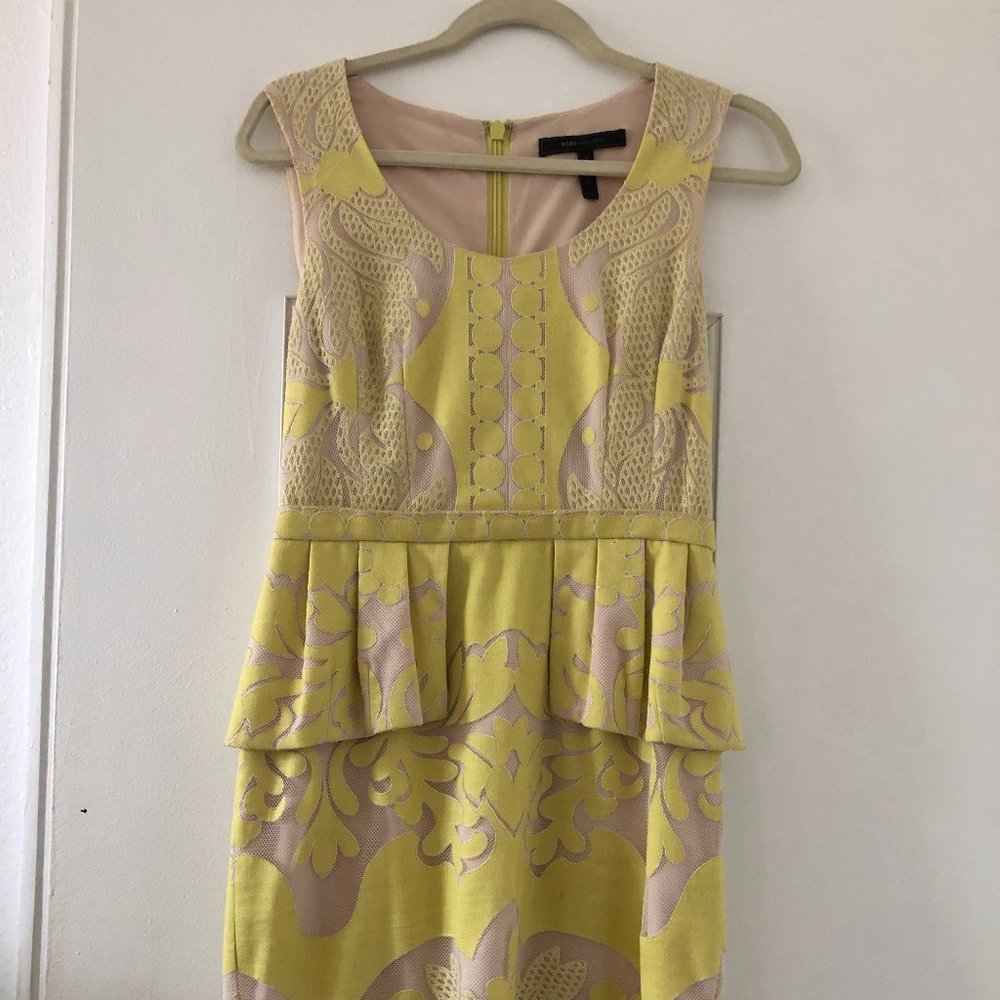 BCBG Chartreuse Cocktail Dress With Waist Ruffle